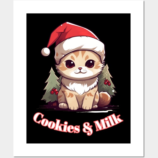 Cookies & Milk - Christmas Cat - Winter Holiday Wall Art by MaystarUniverse
